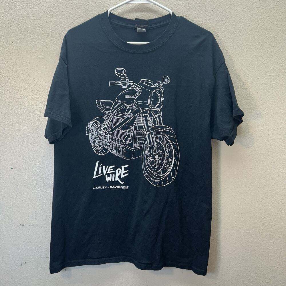 Harley Davidson Shirt SZ L Black‎ White Motorcycle Live Wire Biker Road Mens